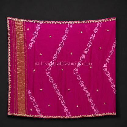 Vasundhara Multi-Color Gajji Silk Paneled Bandhej Lehenga
