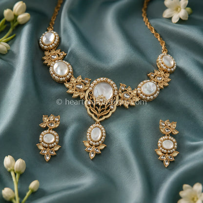 Vintage Amrapali Mother-of-Pearl & Antique Gold Peacock Necklace Set