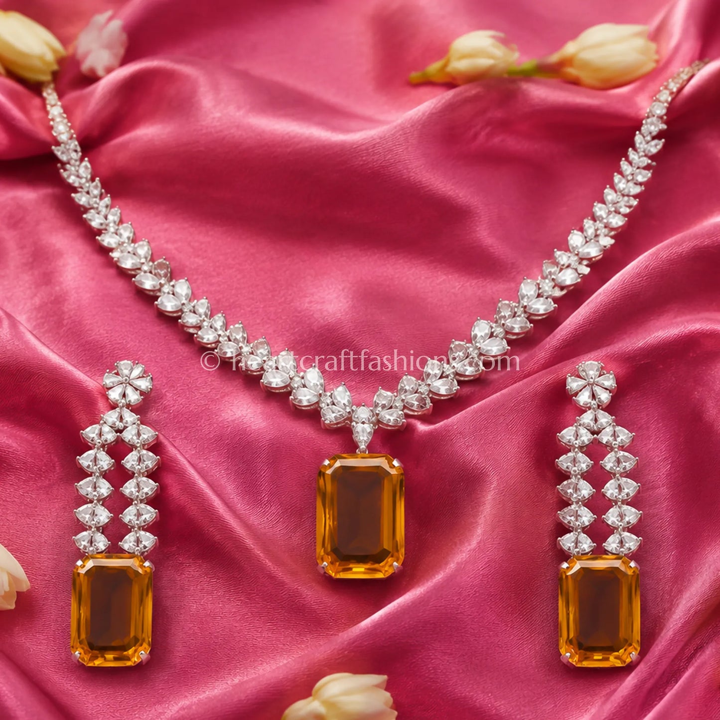 Yellow Citrine Emerald-Cut Solitaire Y-Necklace Set