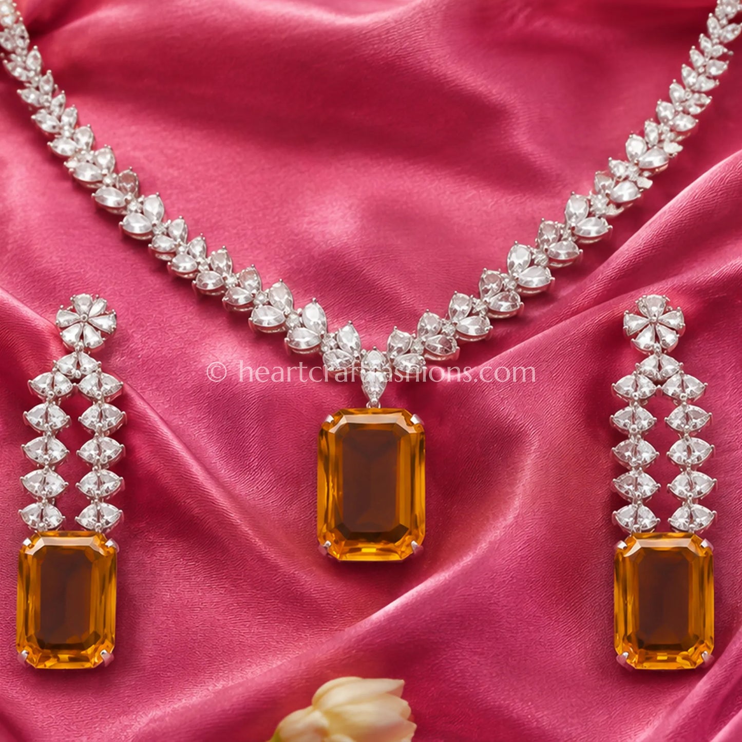 Yellow Citrine Emerald-Cut Solitaire Y-Necklace Set
