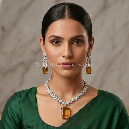 Yellow Citrine Emerald-Cut Solitaire Y-Necklace Set