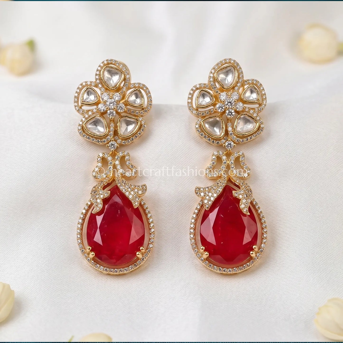 Zarina Ruby Sunehri Kundan Doublet Earrings