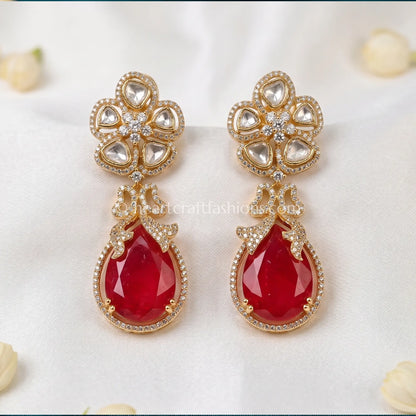 Zarina Ruby Sunehri Kundan Doublet Earrings