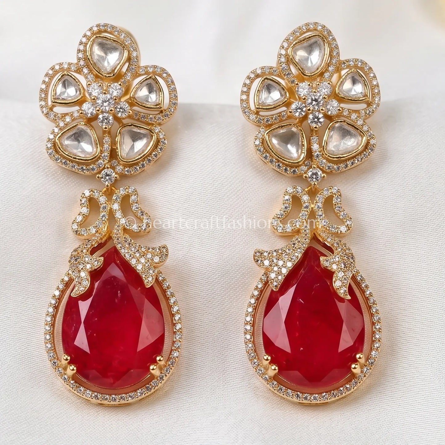 Zarina Ruby Sunehri Kundan Doublet Earrings