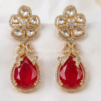 Zarina Ruby Sunehri Kundan Doublet Earrings