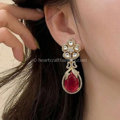 Zarina Ruby Sunehri Kundan Doublet Earrings
