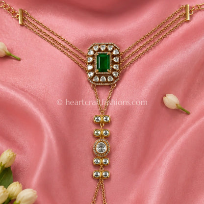 Zarmina Emerald Moissanite Polki Hathphool