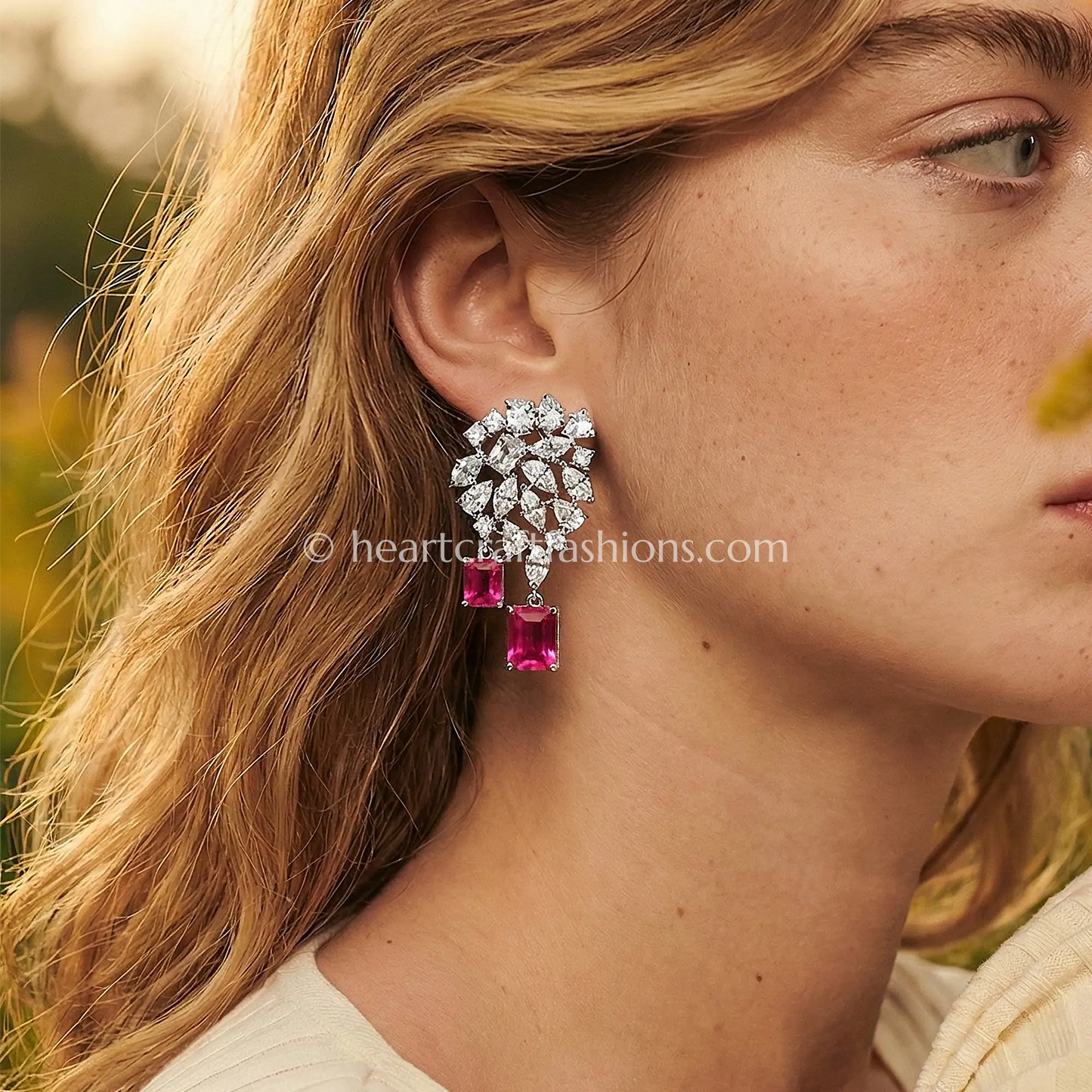 Zircon Drop Earrings – Candy Pink