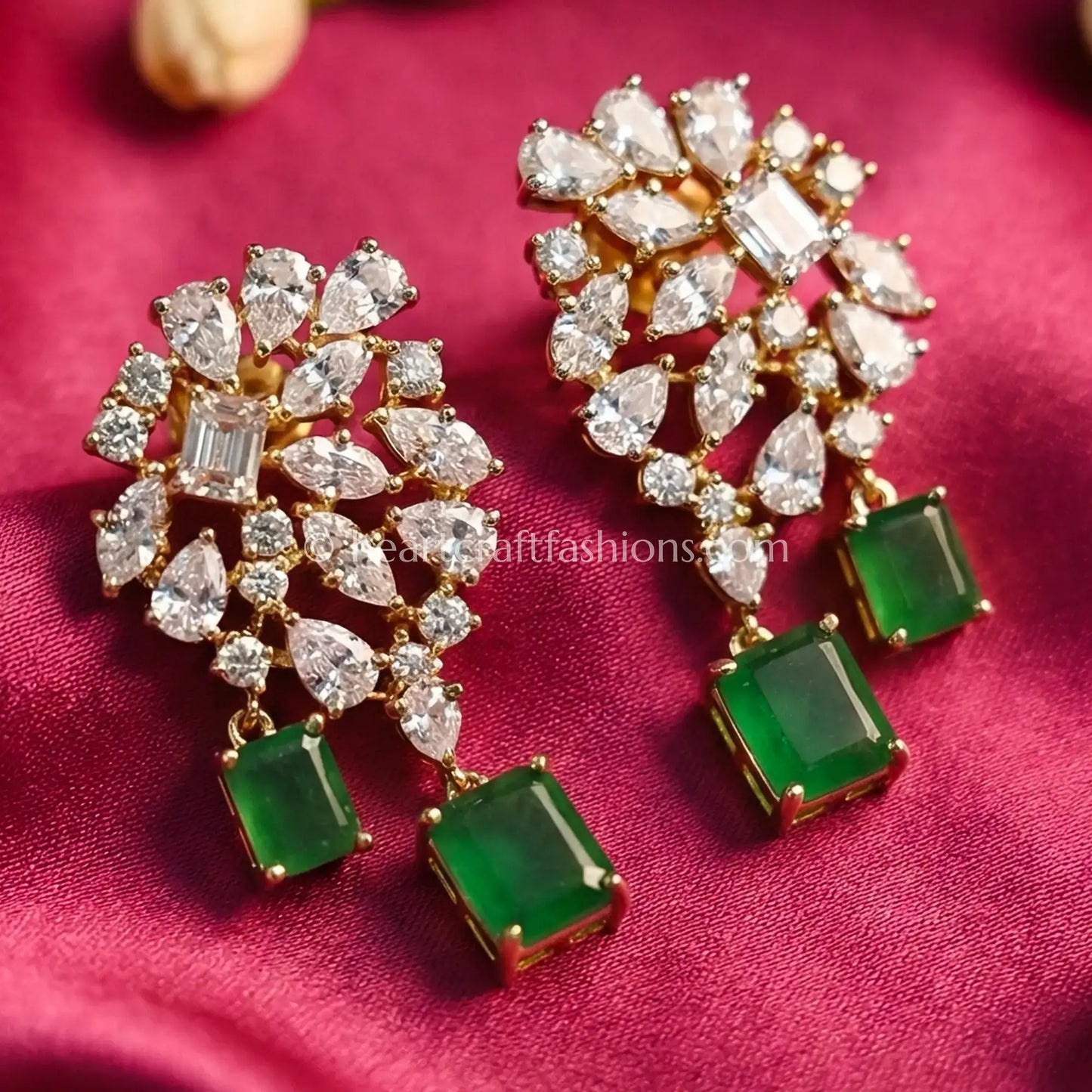 Zircon Drop Earrings – Emerald Green