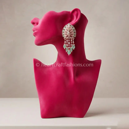 Zircon Floral Drop Earrings – Rose Gold Pastel Pink & Mint