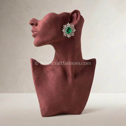 Zircon Halo Stud Earrings – Emerald Green