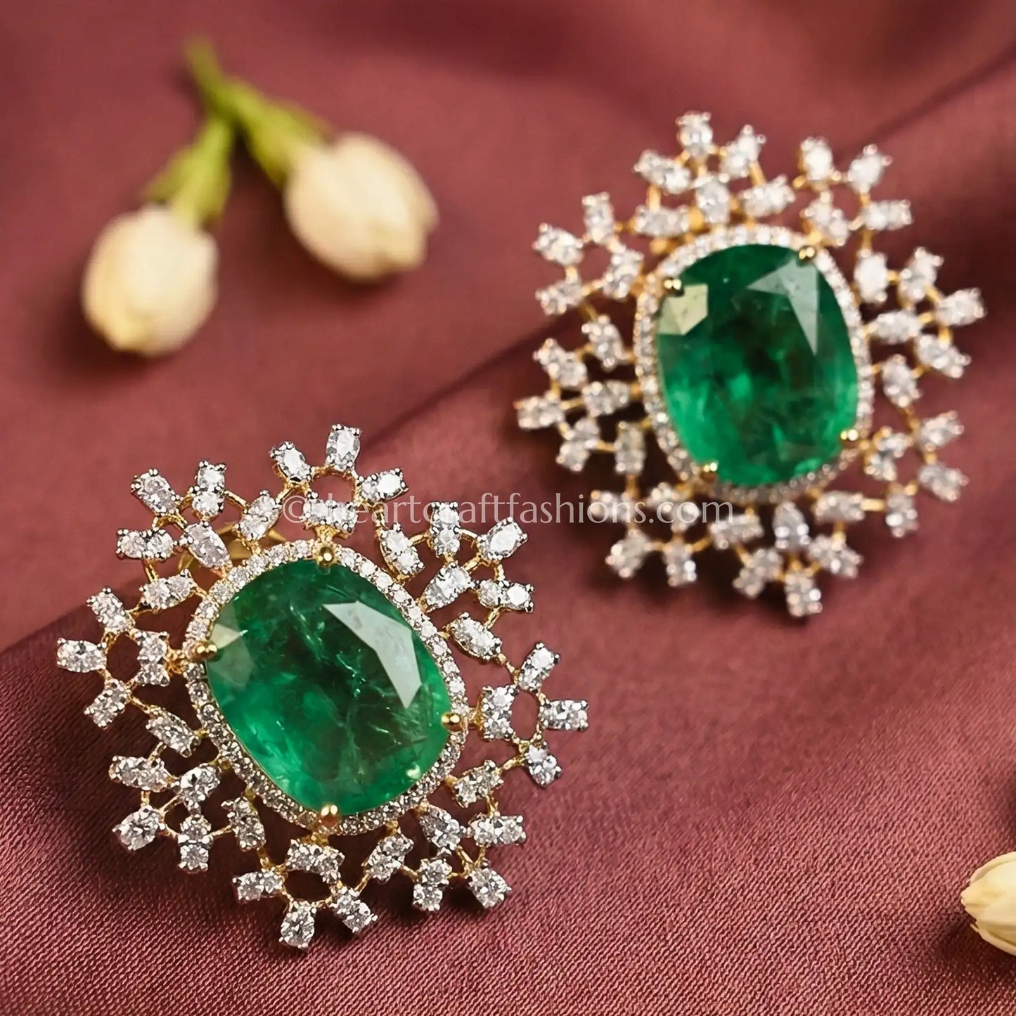 Zircon Halo Stud Earrings – Emerald Green