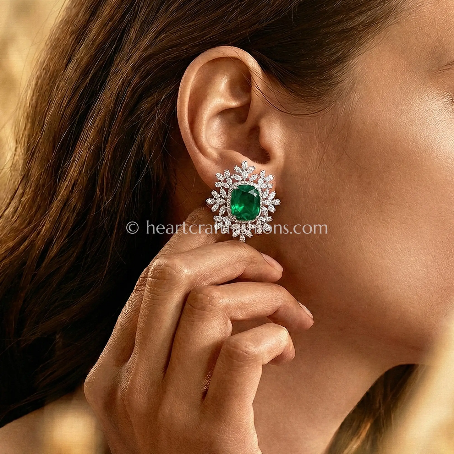 Zircon Halo Stud Earrings – Emerald Green