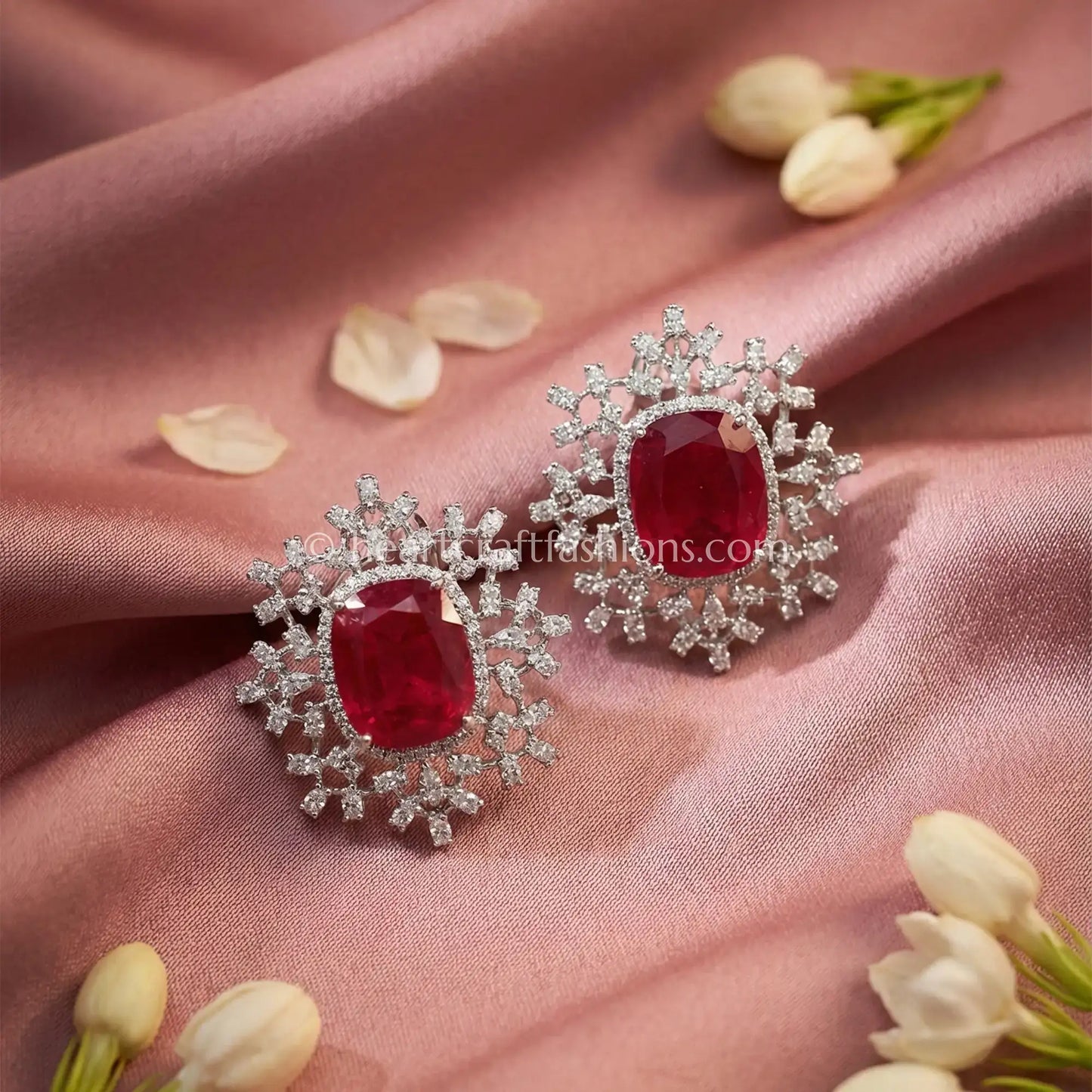 Zircon Halo Stud Earrings – Ruby Red