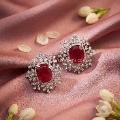 Zircon Halo Stud Earrings – Ruby Red
