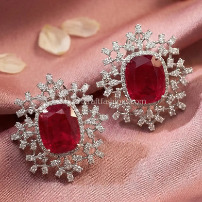 Zircon Halo Stud Earrings – Ruby Red