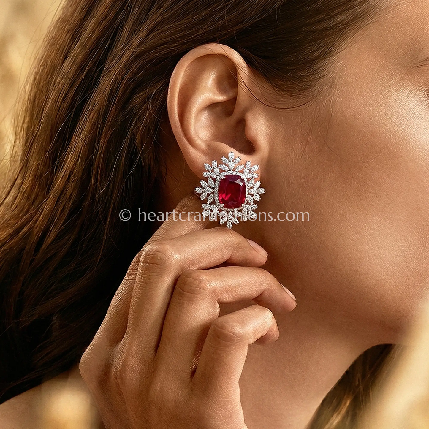 Zircon Halo Stud Earrings – Ruby Red
