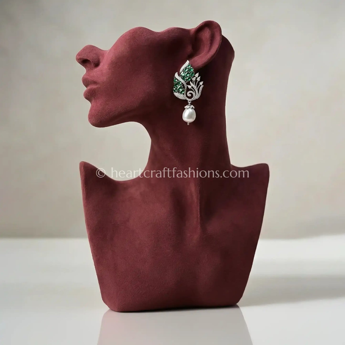 Zircon Pearl Drop Earrings – Emerald Green