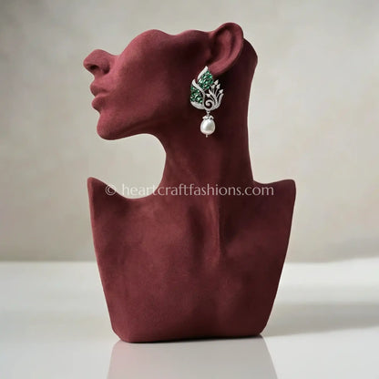 Zircon Pearl Drop Earrings – Emerald Green