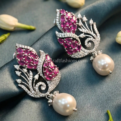 Zircon Pearl Drop Earrings – Fuchsia Pink