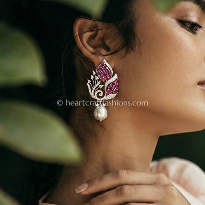 Zircon Pearl Drop Earrings – Fuchsia Pink