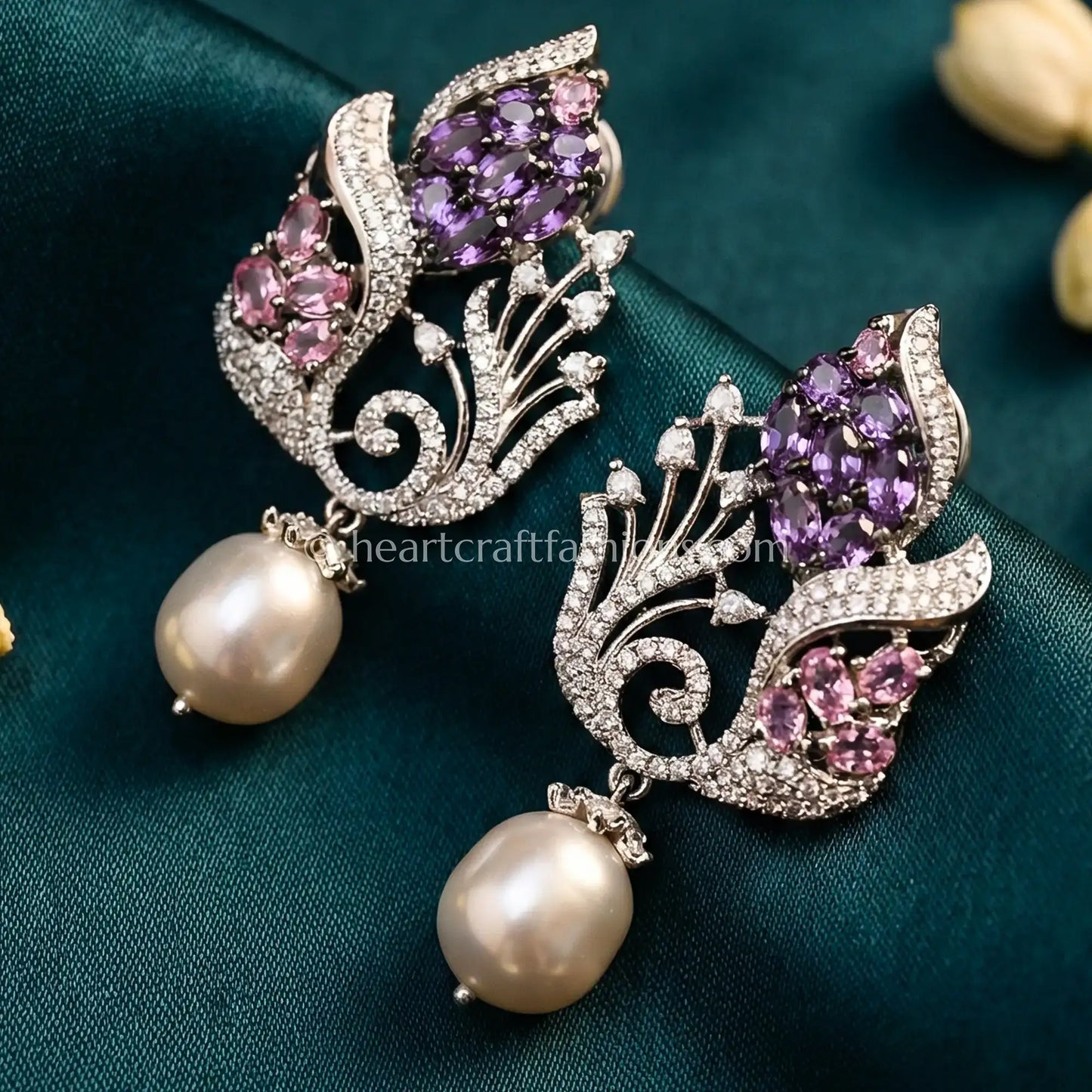 Zircon Pearl Drop Earrings – Lavender & Blush Pink
