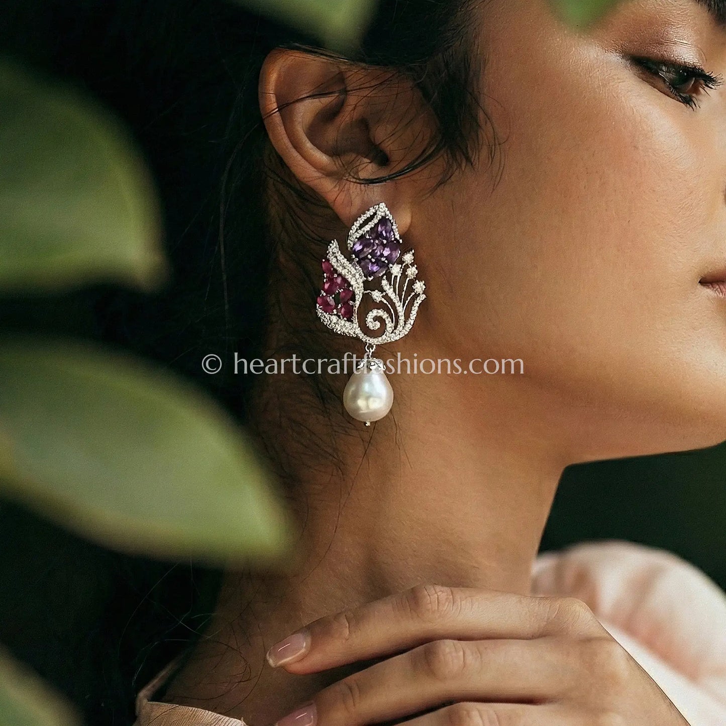 Zircon Pearl Drop Earrings – Pink & Lavender