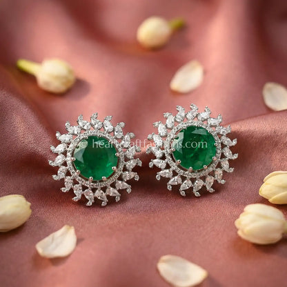 Zircon Sunburst Stud Earrings – Emerald Green