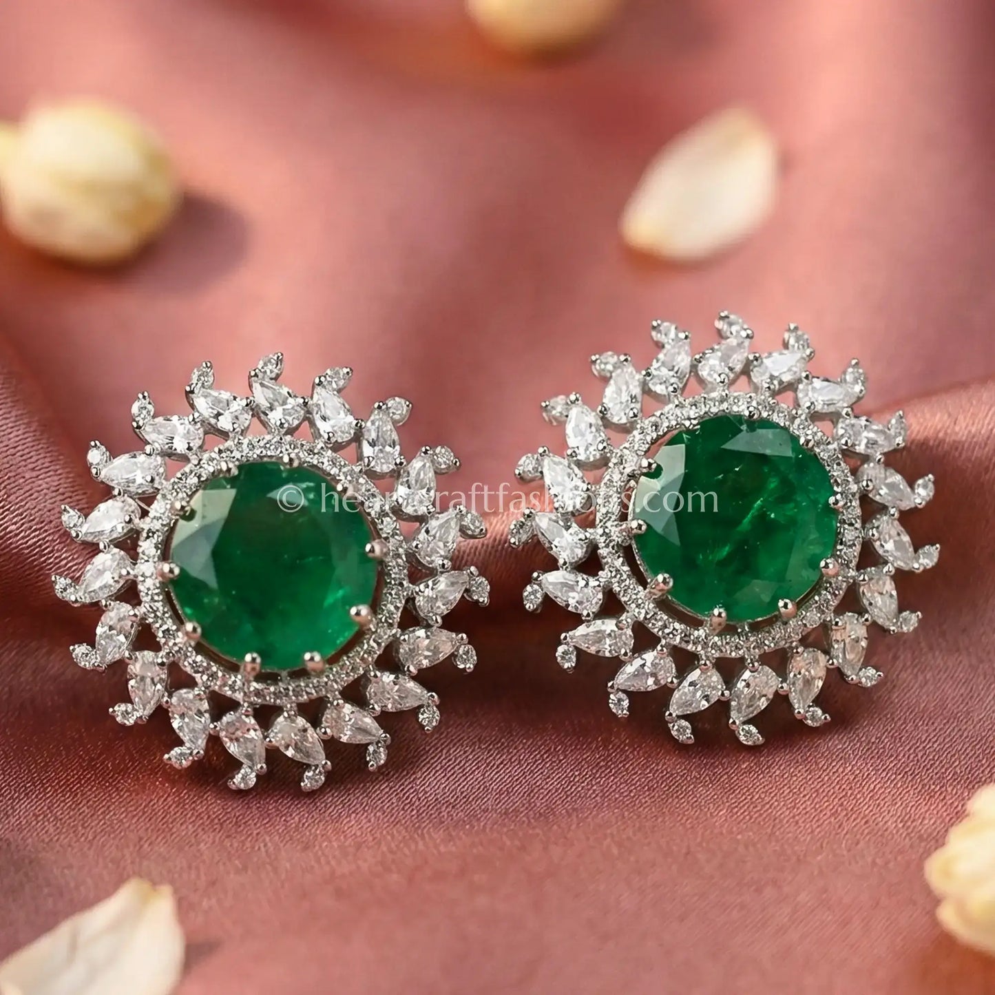 Zircon Sunburst Stud Earrings – Emerald Green